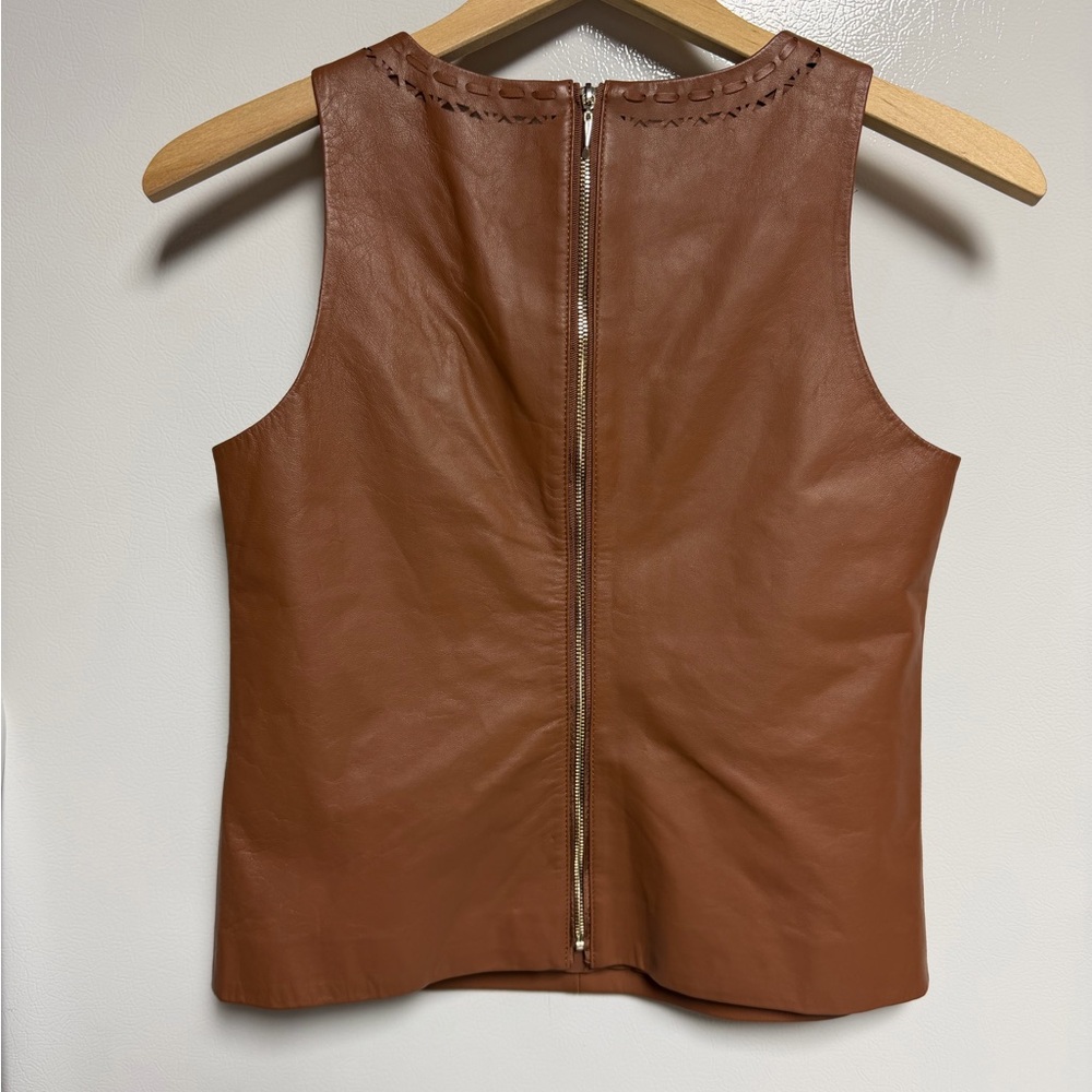 WHBM Laser-Cut Genuine Brown Leather Bodice Tank Top, 00 - Picture 4 of 9